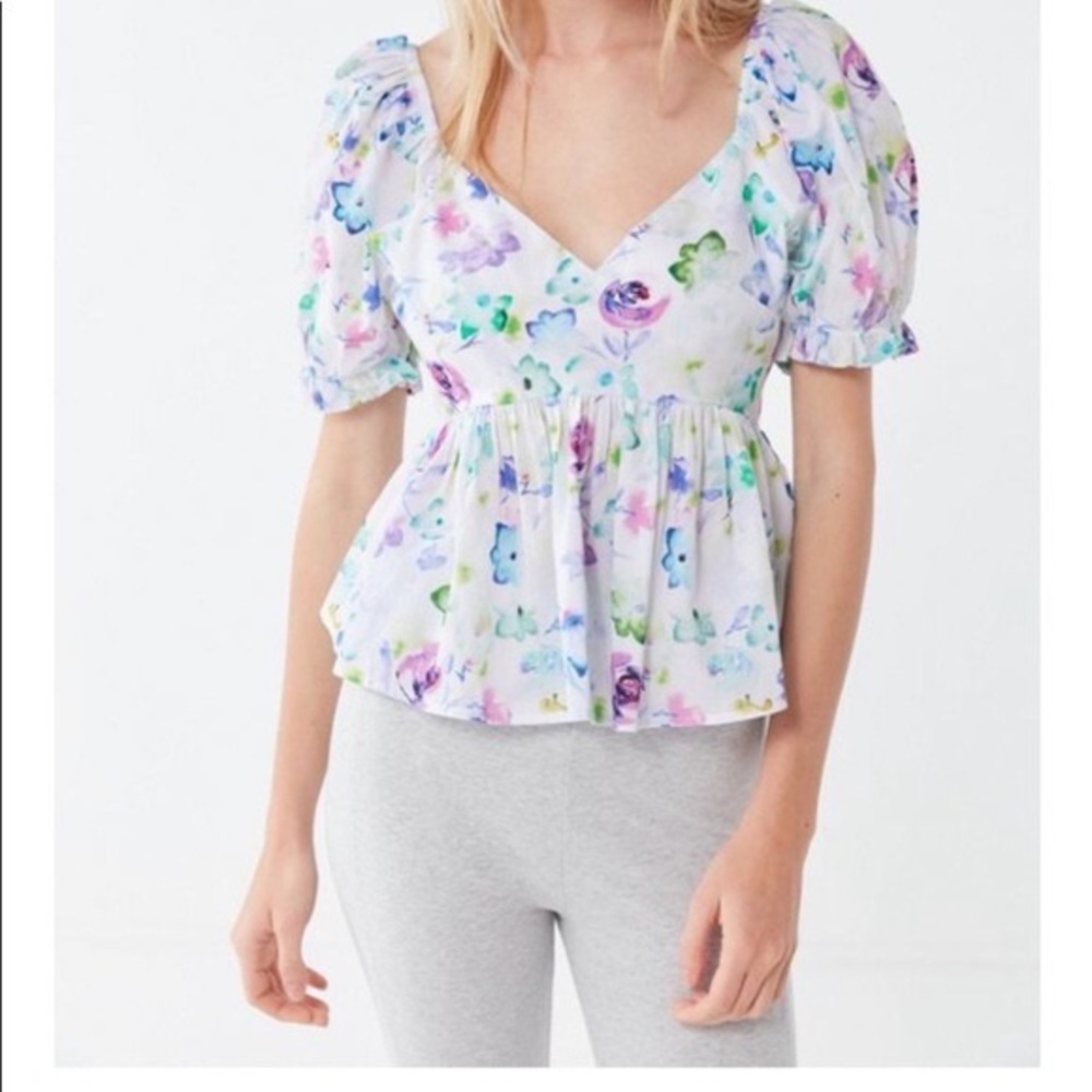 Urban Outfitters Floral Watercolour Peplum Top - S